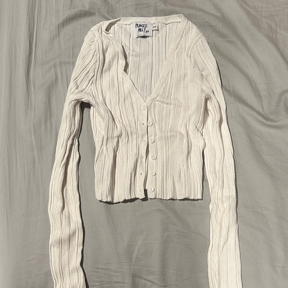 NWOT Princess Polly White Ribbed Cardigan